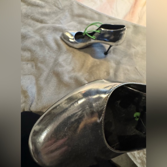 Silver High Heel with Neon Green Laces